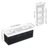 Modern Wall Mounted Bathroom Vanity With Double Resin Sink And Storage Rack - Black Chestnut - Image 5