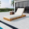 Premium Acacia Wood Lounge Chaise Set With Water Resistant Cushions, Adjustable Recline - Cream / Teak - Image 3