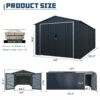 Outdoor Storage Shed, Metal Garden Shed Backyard Utility Tool House Building With 2 Doors And 4 Vents For Car, Truck, Bike, Garbage Can, Tool, Lawnmower - Black - Image 13