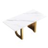 70.87" Modern Artificial Stone Straight Edge Golden Metal Leg Dining Table, Can Accommodate 6-8 People - White / Gold - Image 5