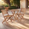 3 Piece Acacia Bistro Set, Folding Patio Furniture For Garden Backyard Balcony Porch With 1 Coffee Table And 2 Foldable Chairs - Light Brown - Image 4