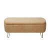 Storage Ottoman Bench For End Of Bed Gold Legs, Modern Camel Faux Fur Entryway Bench Upholstered Padded With Storage For Living Room Bedroom - Camel - Image 9