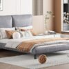 Queen Size Upholstered Platform Bed With 2 Large Headrests And Thick - Gray - Image 13