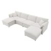 Chenille Modular Sectional Sofa, U Shaped Cloud Couch Set With Double Cushions, 6 Seat Sleeper Sofa Bed With Ottomans, Oversized Indoor Furniture - Cream - Image 5