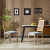 French Country Dining Chairs With Elegant Cane Backrest & Upholstered Seats Frame (Set of 2) - Slate Blue - Image 4