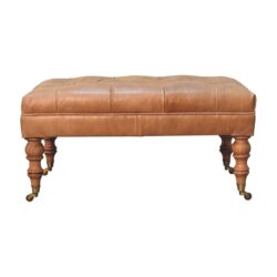 Buffalo - Leather Ottoman With Castor Legs - Tan
