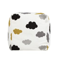 Pouf Luxury Oversized Bean Bag Cube Ottoman - Cumulus Cream White Embroidery