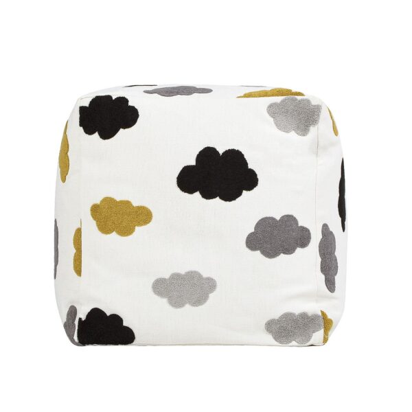 Pouf Luxury Oversized Bean Bag Cube Ottoman - Cumulus Cream White Embroidery