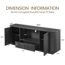 Modern Wavy TV Stand Rounded Sideboard With Storage Cabinet - Black