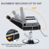 Premium Reclining Barber Chair Salon Chair For Hair Stylist With Heavy Duty Hydraulic Pump, 360° Rotation, Tattoo Chair Shampoo Beauty Salon Equipment, Max Load Weight 400 Lbs - Black - Image 3