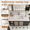 Bianco Carrara Venato 43" Marble Vanity Top With 1 Pre Drilled Faucet Hole Sintered Stone Bathroom Vanity Top With Undermount Rectangular Sink And 4" Backsplash - White - Image 12