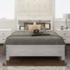 Albany - Twin Bed Frame Modern Rustic Solid Wood With Headboard, Heavy Duty Twin Size, Box Spring Needed - White - Image 6