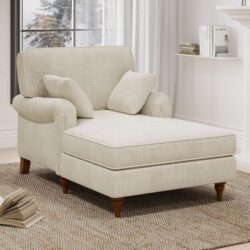 Oversized Chaise Lounge Chair Indoor With 2 Comfy Pillows Rolled Arms Corduroy Fabric Sleeper Sofa Chair For Living Room Bedroom - Beige