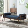 Chic Contemporary Chaise Lounge With Button Tufting And Bentwood Structure - Navy Blue - Image 3