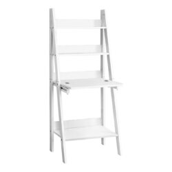 Computer Desk Leaning With Storage Shelves For Home Office - White