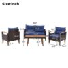 4 Piece Garden Furniture, Patio Seating Set, Outdoor Sofa Set, Wood Table And Legs - Brown / Blue - Image 3