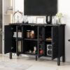 Retro TV Stand For TVs Up To 43", Entertainment Center Media Console Cabinet With 3 Spacious Cabinets, Glass Cabinet Doors And Anti-Tip Device For Living Room - Black - Image 5