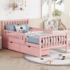 Twin Size Platform Bed With Guardrails On Both Sides And 2 Storage Drawers - Pink - Image 2