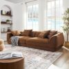 Nordic Modern Sofa With Detachable Pillowcase, French Velvet Fabric, Solid Wood Frame, High Density Sponge Filling - Camel - Image 6