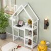 House-Shaped Wooden Writing Desk, Kids Study Table, Bookshelf & Toy Storage - White - Image 3