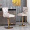 Thick Golden Swivel Velvet Barstools Adjusatble Seat Height From 27-35", Modern Upholstered Bar Stools With Backs Comfortable Tufted For Home Pub And Kitchen Island (Set of 2) - Beige - Image 18