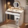 Makeup Vanity Desk With Lighted Mirror, Luxury Dressing Table With 2 Drawers And 1 Cabinet, 3 Lighting Modes Available For Bedroom - White / Gold - Image 11
