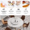 59.05" Modern Artificial Stone Round Golden Metal Dining Table, Can Accommodate 6 People Artificial Stone Turntable - White / Gold - Image 5