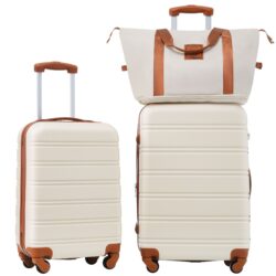 Hardshell Luggage Sets 2 Pieces + Bag Spinner Suitcase With Tsa Lock Lightweight 20" / 24" - Brown / White