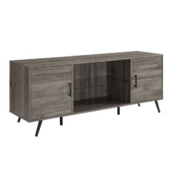 Mid-Century Modern 2 Door 60" TV Stand For 65" TVs With Glass Shelf - Slate Gray