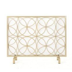 Thayer - Single Panel Iron Fireplace Screen With Geometric Design - Gold