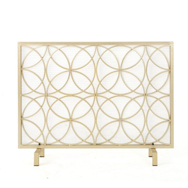 Thayer - Single Panel Iron Fireplace Screen With Geometric Design - Gold
