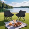2 Pieces Outdoor Portable Folding Camping Chairs With Carry Bag - Black - Image 3