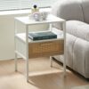 Rattan End Table With Drawer, Modern Nightstand, Metal Legs, Side Table For Living Room, Bedroom - White - Image 2