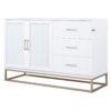 Queen Murphy Bed With Frosted Glass Doors Design, Fake Drawers, Metal Legs - White - Image 2