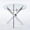 Dining Table With Cross Metal Leg And Tempered Glass, Modern Space Saving Kitchen Table For Living Room Legs - Chrome - Image 3
