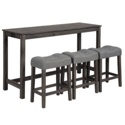 4 Piece Bar Table Set With Power Outlet, Bar Table Set With Chairs, Sofa Bar Table With Stools, Behind Couch Table With 3 Padded Stools, For Living Room, Dining Room - Dark Gray