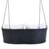 2 Person Hanging Seat, Rattan Woven Swing Chair, Porch Swing With Ropes - Black / White - Image 7