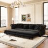 3 In 1 Pull Out Sofa Bed, Convertible Sleeper Sofa Bed, King Size Sofa Bed, Chaise Lounge, Velvet T3 Seater Sofa With Movable Ottoman, Tufted Design - Black - Image 2