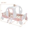 Twin Size Princess Carriage Bed With Crown, Platform Car Bed With Stair - White / Pink - Image 9