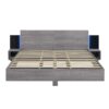 King Size Floating Platform Bed, With LED Lights, Bedside Nightstand - Gray - Image 4