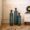 Modern Droplet Shaped Floor Vase Set, Glazed Metal Decorative Vases 3 Piece Home Decor - Aqua Blue - Image 14