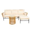 3 Pieces Outdoor Patio Wicker Furniture Sets Table And Chairs With Thick Cushion Outdoor Sofa Set Wicker And Cushion - Natural Yellow / Creme - Image 13