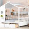 Full Size House Bed With 2 Drawers, Kids Bed With Storage Shelf - White - Image 16