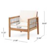 Club Chair With Slat Panel Design - Teak / Beige - Image 3