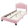 Twin Size Upholstered Flower-Shape Bed, Elegant Flowers Headboard With LED Light Strip, Sherpa Fabric Platform Bed With Slats Support - Pink - Image 7