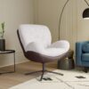 360° Swivel Office Chair, Modern Chenille Chair With And Metal Base Frame, No Wheels, Accent Chair - White - Image 2