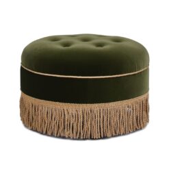 Yolanda - Round Upholstered Accent Ottoman - Olive Green