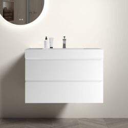 Alice - 36" Bathroom Vanity With Sink, Large Storage Wall Mounted Floating Bathroom Vanity For Modern Bathroom, One-Piece Sink Basin Without Drain And Faucet - White