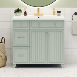 Bathroom Vanity, Transitional Style Bathroom Cabinet With Resin Sink, Single Bathroom Cabinet, With 2 Drawers And 1 Adjustable Storage Shelf, 2 Soft-Close Doors - Green