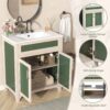 Bathroom Vanity Cabinet With Ceramic Sink Combo Set, Frame Modern Bathroom Storage Cabinet With Height Adjustable Shelf - Beige / Green - Image 7